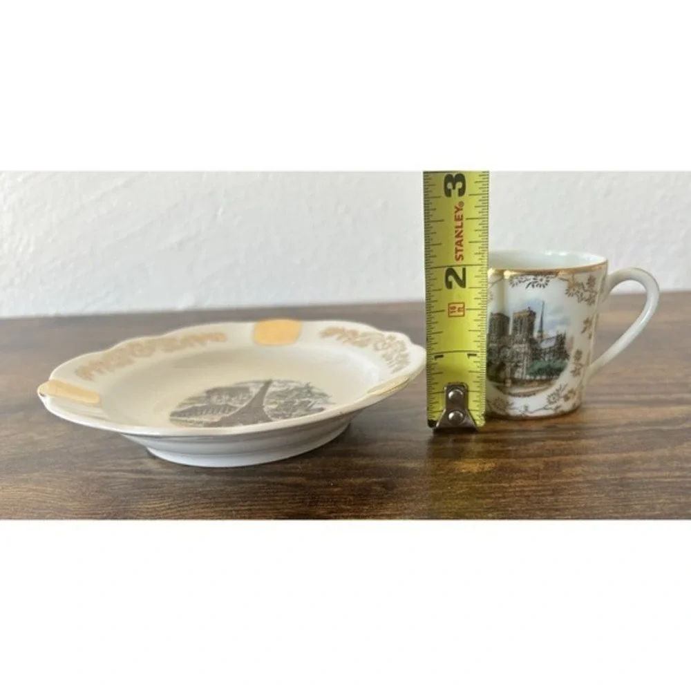2-PC Vintage Limoges‎ France Souvenir De Paris Porcelain Espresso Cup & Ashtray